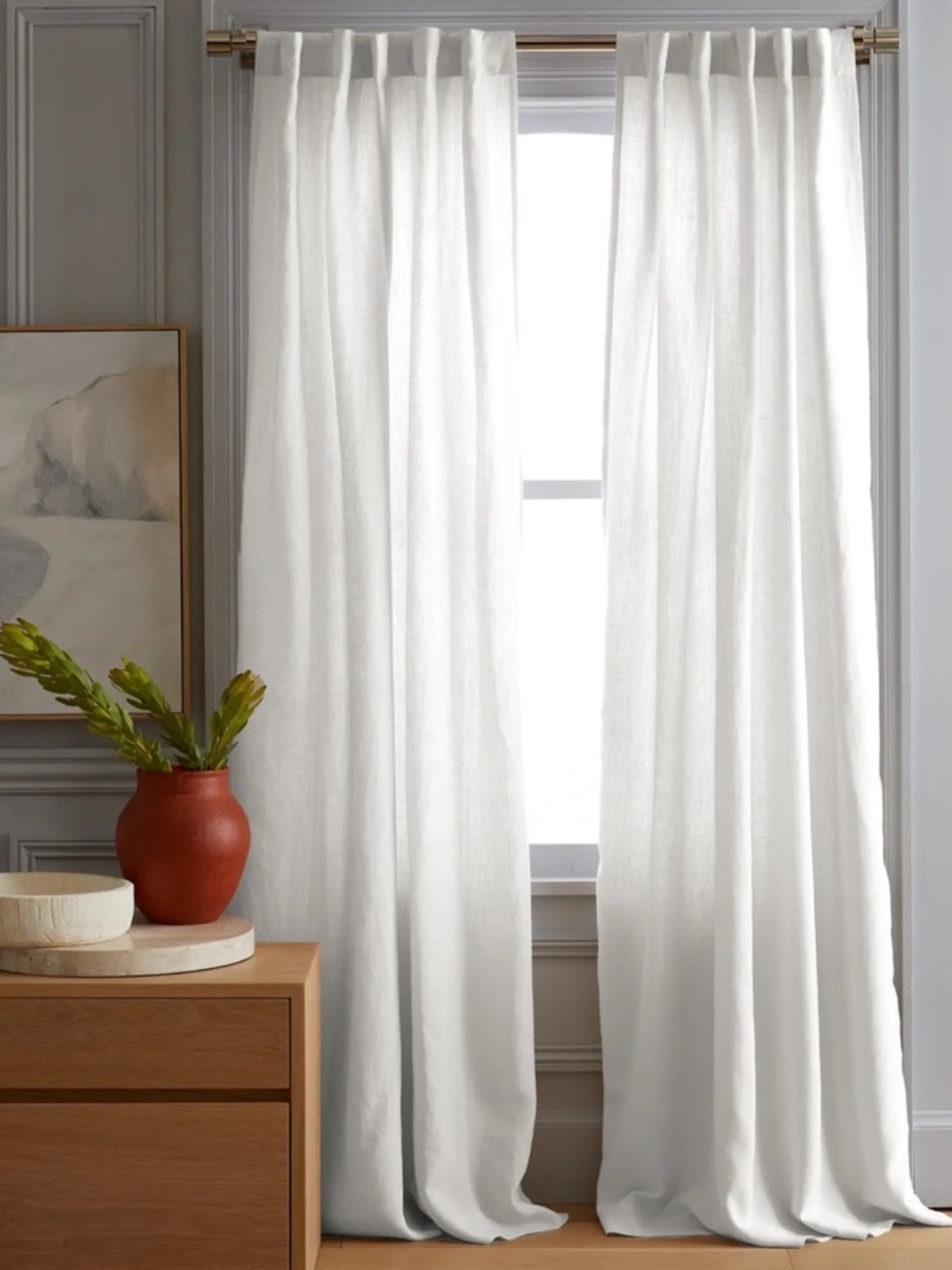 NWT QUINCE Set Of 2 48x96 European Linen Curtains White 6245